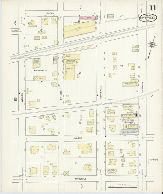 Sanborn Fire Insurance Map from Greenville, Hunt County, Texas (1914), Sheet #0011 - Historic Sanborn Fire Insurance Map Print, vintage old map wall art, antique decor, genealogy gift, Texas Texas map