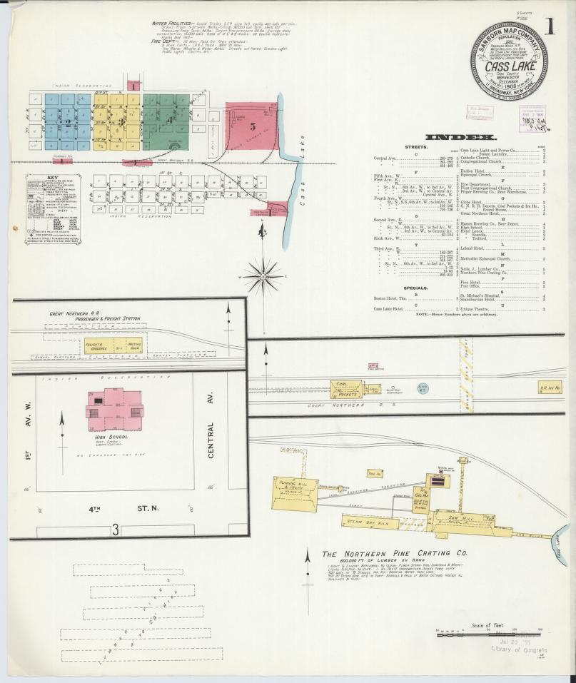 Sanborn Fire Insurance Map from Cass Lake, Cass County, Minnesota. (1908) – Map View
