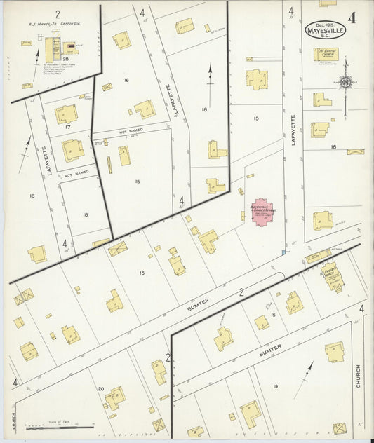 Sanborn Fire Insurance Map from Mayesville, Sumter County, South Carolina (1915), Sheet #0004 - Historic Sanborn Fire Insurance Map Print, vintage old map wall art, antique decor, genealogy gift, South Carolina South Carolina map