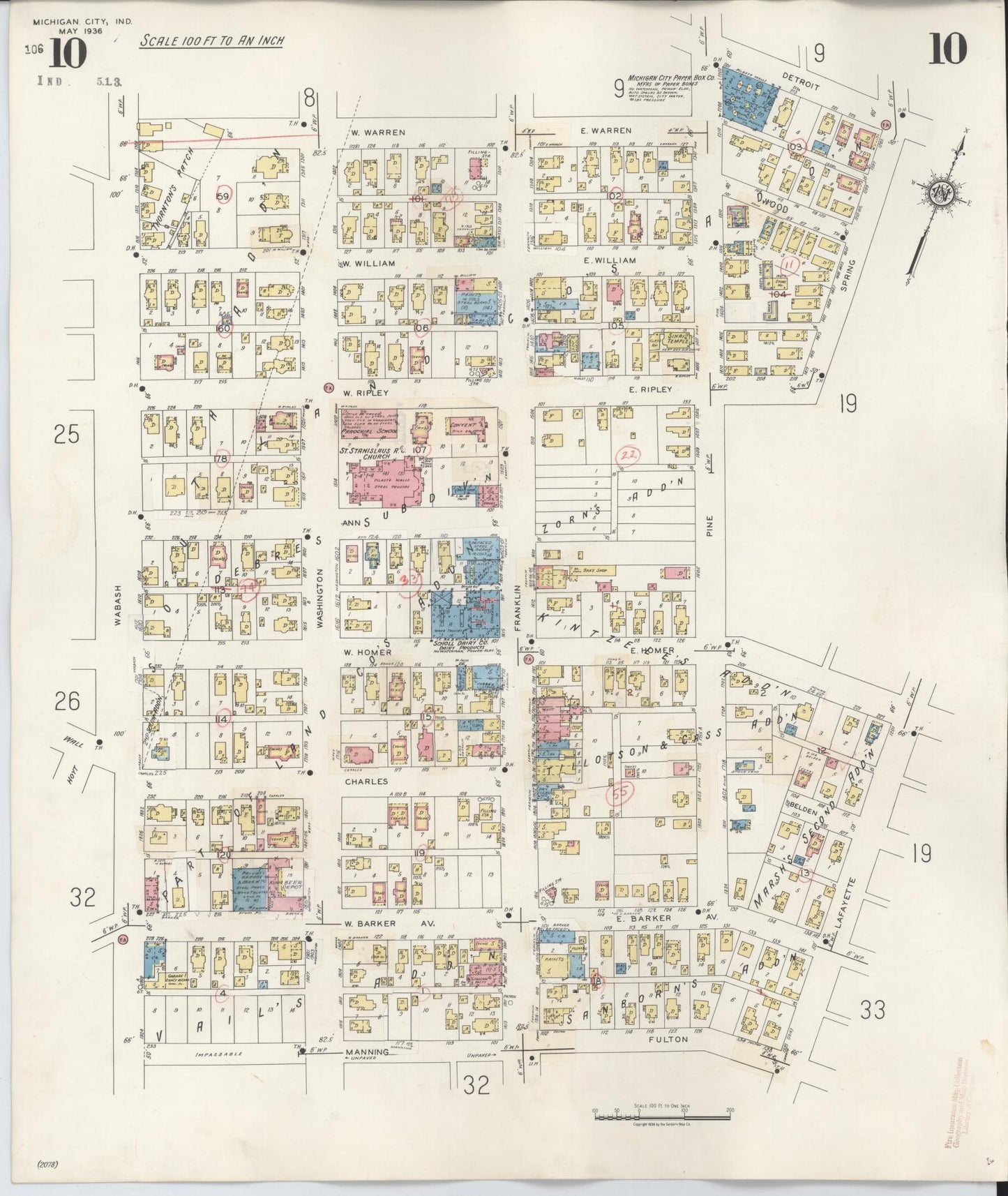 Sanborn Fire Insurance Map from Michigan City, La Porte County, Indiana (1948), Sheet #0010 - Historic Sanborn Fire Insurance Map Print, vintage old map wall art, antique decor, genealogy gift, Michigan Michigan map