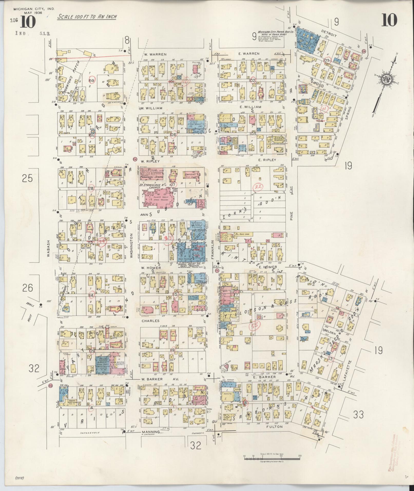 Sanborn Fire Insurance Map from Michigan City, La Porte County, Indiana (1948), Sheet #0010 - Historic Sanborn Fire Insurance Map Print, vintage old map wall art, antique decor, genealogy gift, Michigan Michigan map