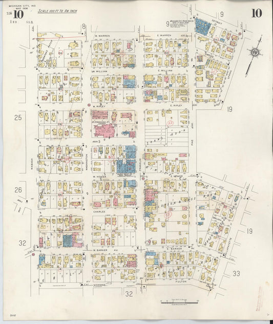 Sanborn Fire Insurance Map from Michigan City, La Porte County, Indiana (1948), Sheet #0010 - Historic Sanborn Fire Insurance Map Print, vintage old map wall art, antique decor, genealogy gift, Michigan Michigan map