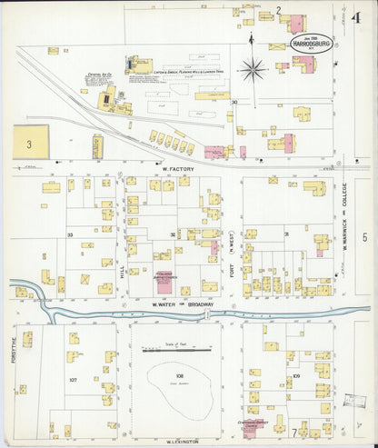 Sanborn Fire Insurance Map from Harrodsburg, Mercer County, Kentucky (1908), Sheet #0004 - Complete Map Set gallery image, historic Sanborn map, vintage wall art, Kentucky Kentucky
