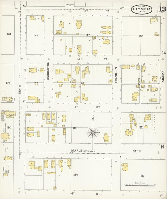 Sanborn Fire Insurance Map from Olympia, Thurston County, Washington (1896), Sheet #0013 - Historic Sanborn Fire Insurance Map Print, vintage old map wall art, antique decor, genealogy gift, Washington Washington map