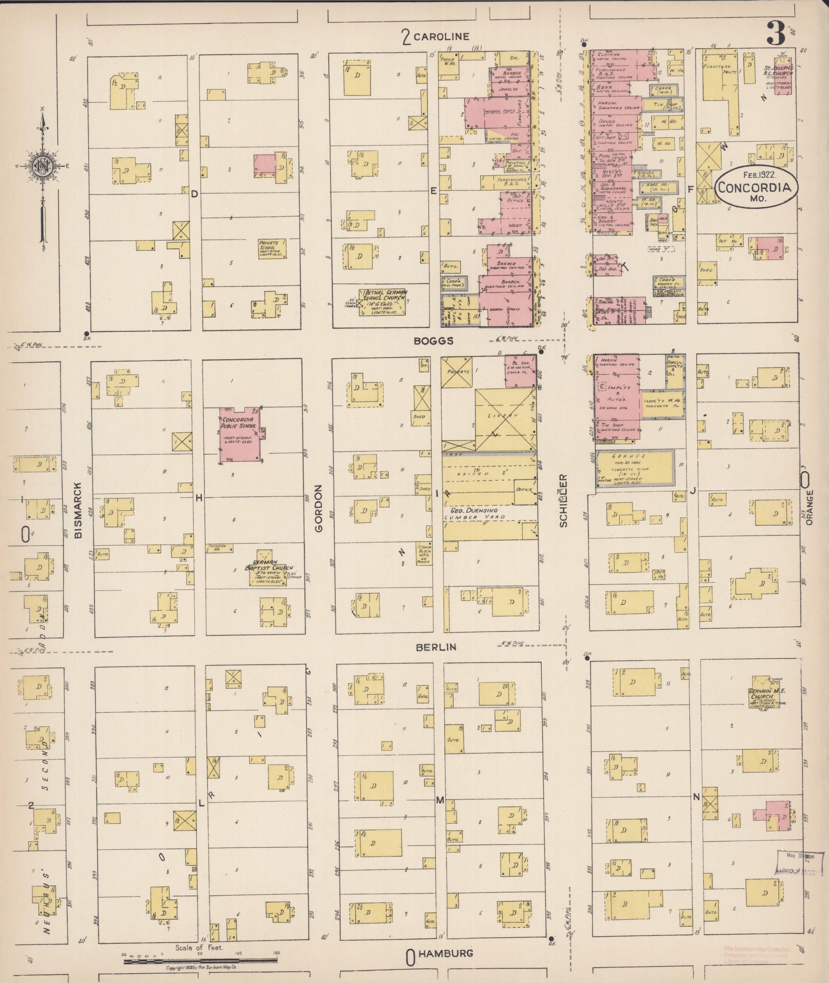 Sanborn Fire Insurance Map from Concordia, Lafayette County, Missouri (1922), Sheet #0003 - Complete Map Set gallery image, historic Sanborn map, vintage wall art, Missouri Missouri