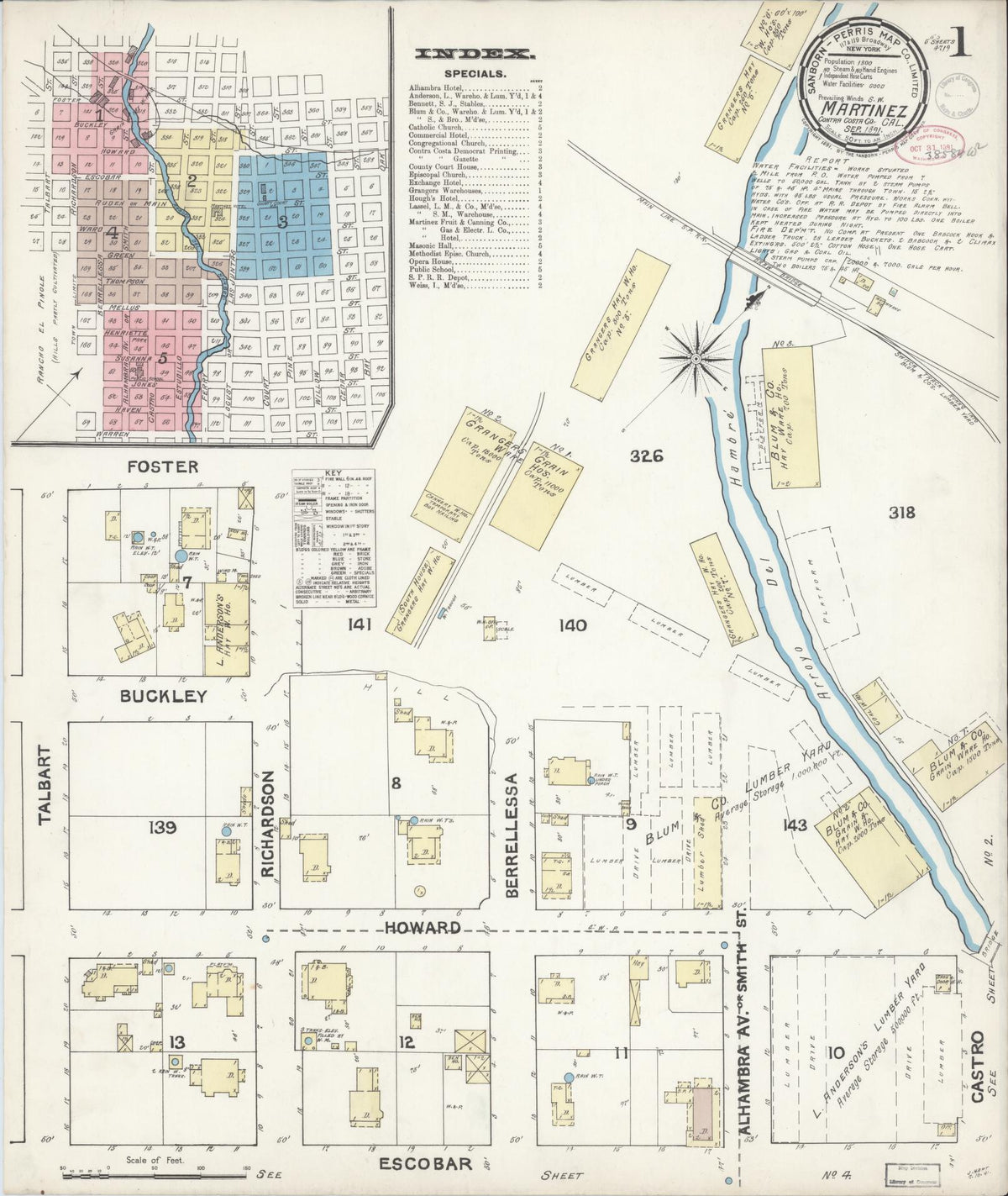 Sanborn Fire Insurance Map from Martinez, Contra Costa County, California (1891), Sheet #0001 - Complete Map Set gallery image, historic Sanborn map, vintage wall art, California California