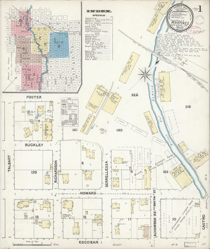 Sanborn Fire Insurance Map from Martinez, Contra Costa County, California (1891), Sheet #0001 - Complete Map Set gallery image, historic Sanborn map, vintage wall art, California California