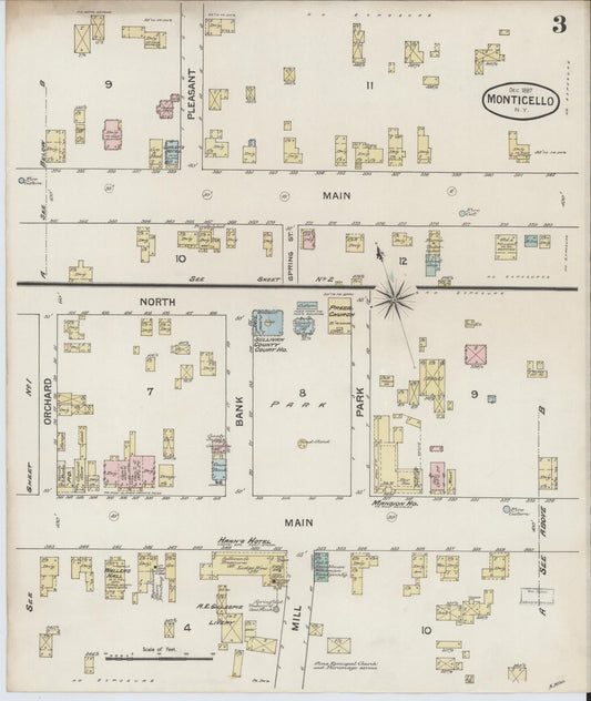 Sanborn Fire Insurance Map from Monticello, Sullivan County, New York (1887), Sheet #0003 - Historic Sanborn Fire Insurance Map Print, vintage old map wall art, antique decor, genealogy gift, New York New York map