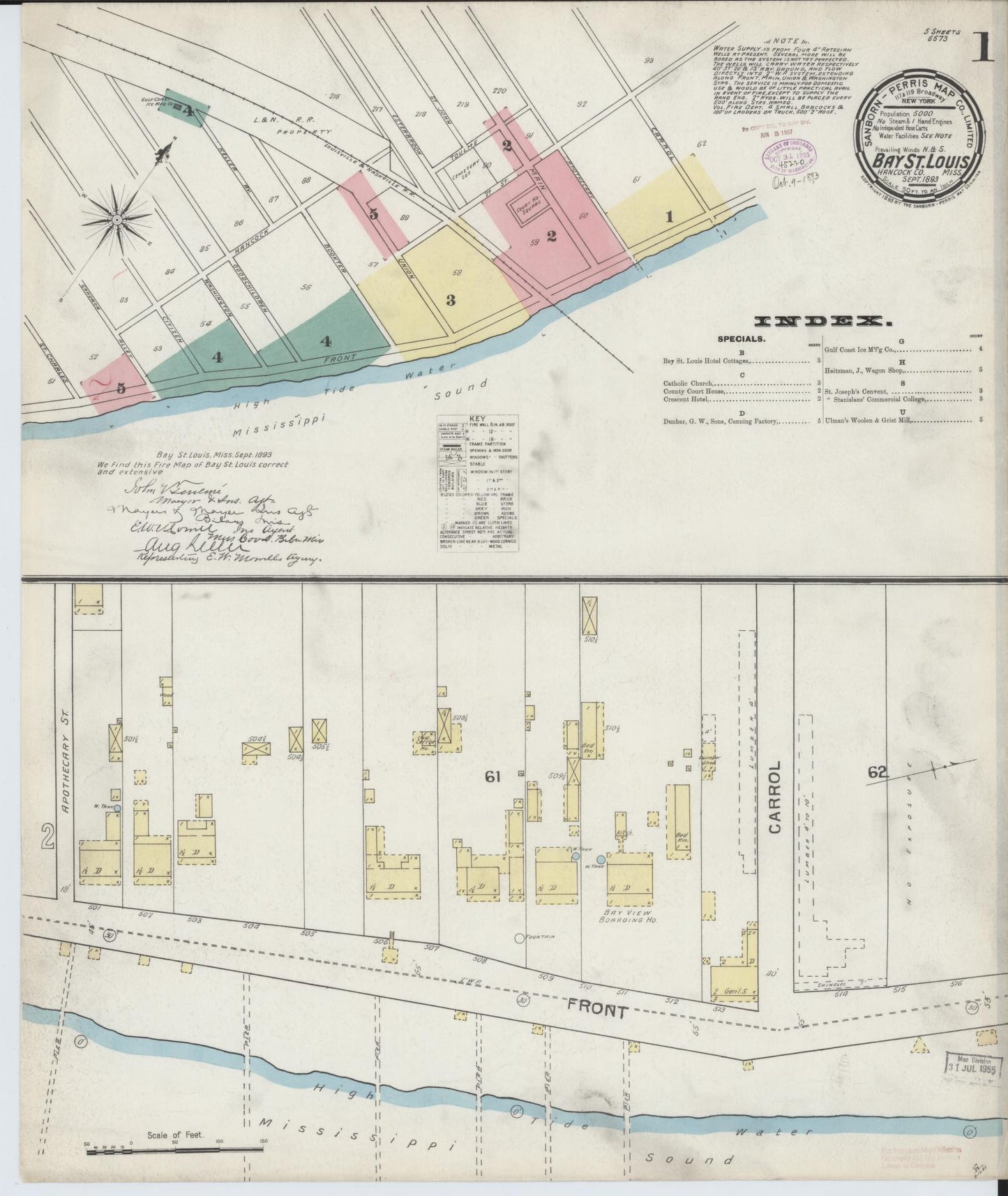 Sanborn Fire Insurance Map from Bay Saint Louis, Hancock County, Mississippi (1893), Sheet #0001 - Complete Map Set gallery image, historic Sanborn map, vintage wall art, Mississippi Mississippi