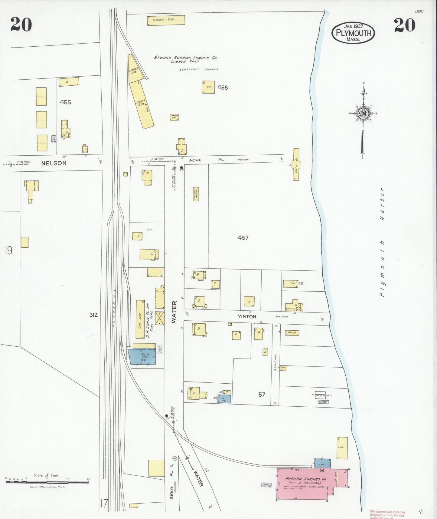Sanborn Fire Insurance Map from Plymouth, Plymouth County, Massachusetts (1927), Sheet #0020 - Complete Map Set gallery image, historic Sanborn map, vintage wall art, Massachusetts Massachusetts