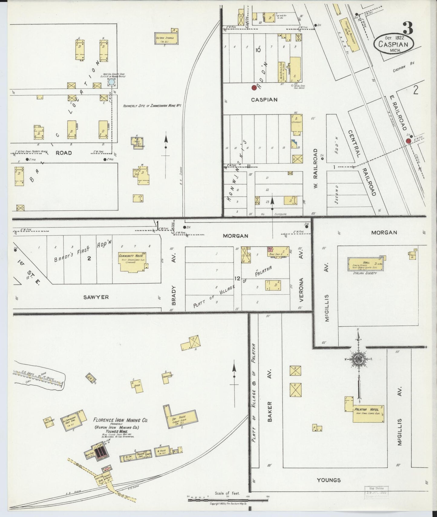 Sanborn Fire Insurance Map from Caspian, Iron County, Michigan (1922), Sheet #0003 - Complete Map Set gallery image, historic Sanborn map, vintage wall art, Michigan Michigan
