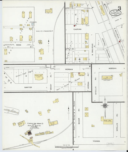 Sanborn Fire Insurance Map from Caspian, Iron County, Michigan (1922), Sheet #0003 - Complete Map Set gallery image, historic Sanborn map, vintage wall art, Michigan Michigan