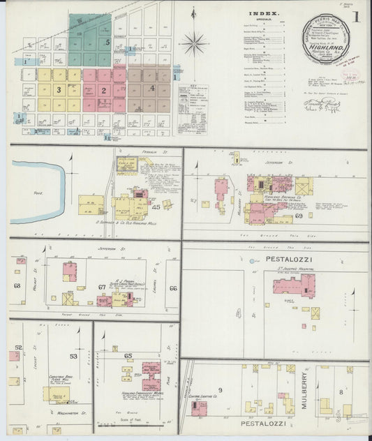 Sanborn Fire Insurance Map from Highland, Madison County, Illinois (1894), Sheet #0001 - Complete Map Set gallery image, historic Sanborn map, vintage wall art, Illinois Illinois
