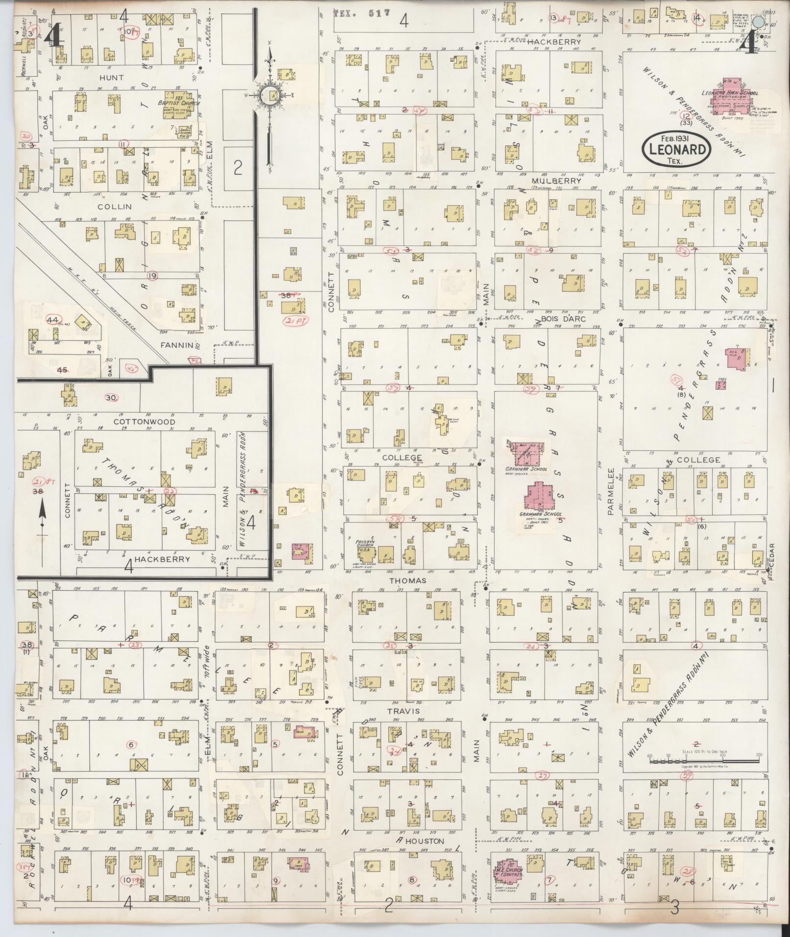 Sanborn Fire Insurance Map from Leonard, Fannin County, Texas (1945), Sheet #0004 - Historic Sanborn Fire Insurance Map Print, vintage old map wall art, antique decor, genealogy gift, Texas Texas map