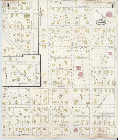 Sanborn Fire Insurance Map from Leonard, Fannin County, Texas (1945), Sheet #0004 - Historic Sanborn Fire Insurance Map Print, vintage old map wall art, antique decor, genealogy gift, Texas Texas map