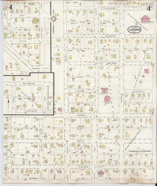 Sanborn Fire Insurance Map from Leonard, Fannin County, Texas (1945), Sheet #0004 - Historic Sanborn Fire Insurance Map Print, vintage old map wall art, antique decor, genealogy gift, Texas Texas map