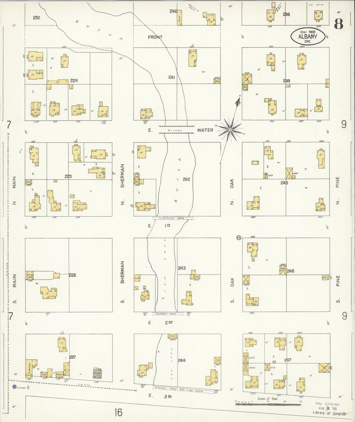 Sanborn Fire Insurance Map from Albany, Linn County, Oregon (1908), Sheet #0008 - Historic Sanborn Fire Insurance Map Print, vintage old map wall art, antique decor, genealogy gift, Oregon Oregon map