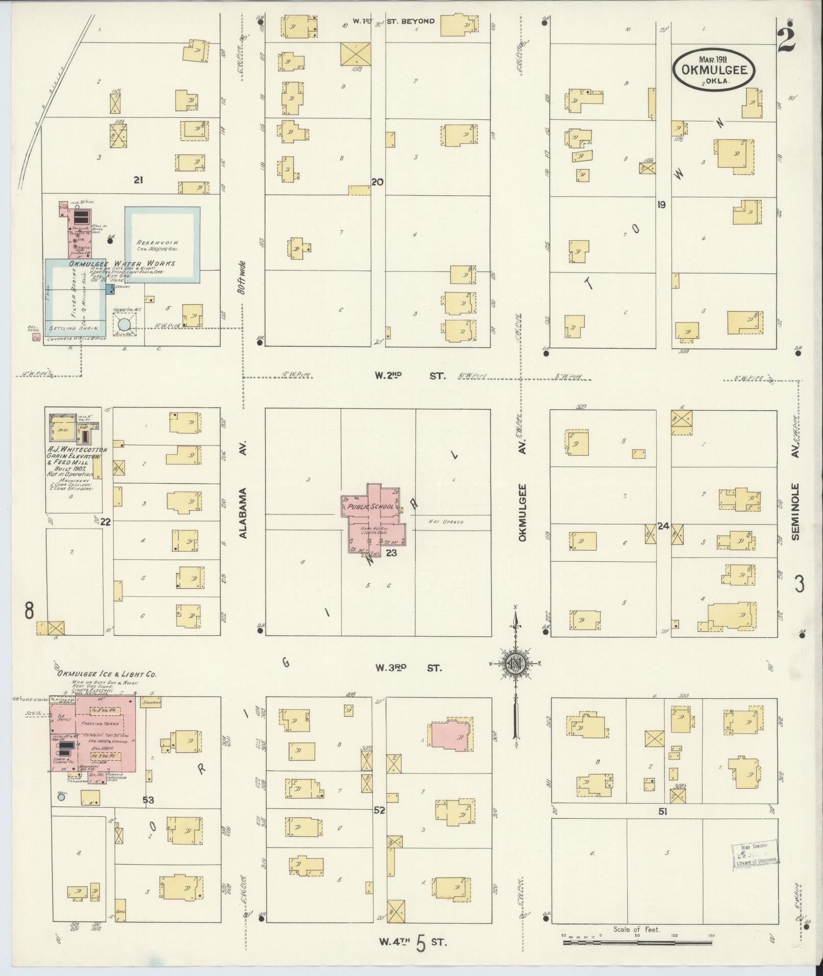 Sanborn Fire Insurance Map from Okmulgee, Okmulgee County, Oklahoma (1911), Sheet #0002 - Complete Map Set gallery image, historic Sanborn map, vintage wall art, Oklahoma Oklahoma