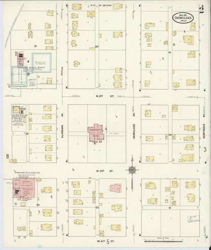 Sanborn Fire Insurance Map from Okmulgee, Okmulgee County, Oklahoma (1911), Sheet #0002 - Complete Map Set gallery image, historic Sanborn map, vintage wall art, Oklahoma Oklahoma