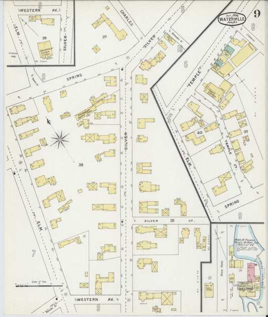 Sanborn Fire Insurance Map from Waterville, Kennebec County, Maine (1894), Sheet #0009 - Historic Sanborn Fire Insurance Map Print, vintage old map wall art, antique decor, genealogy gift, Maine Maine map