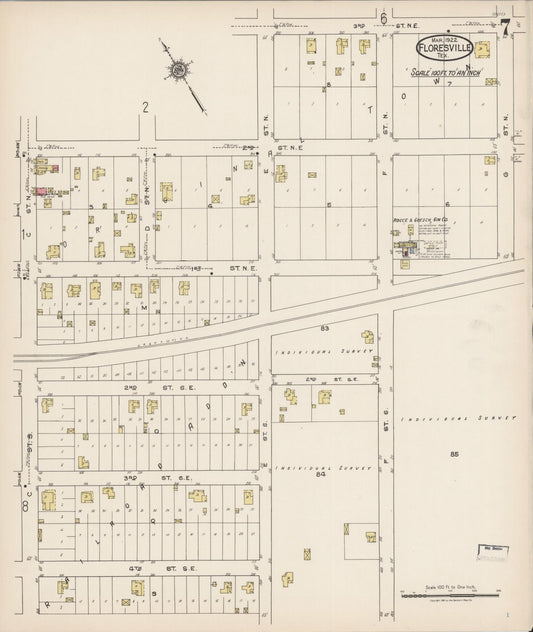 Sanborn Fire Insurance Map from Floresville, Wilson County, Texas (1922), Sheet #0007 - Historic Sanborn Fire Insurance Map Print, vintage old map wall art, antique decor, genealogy gift, Texas Texas map