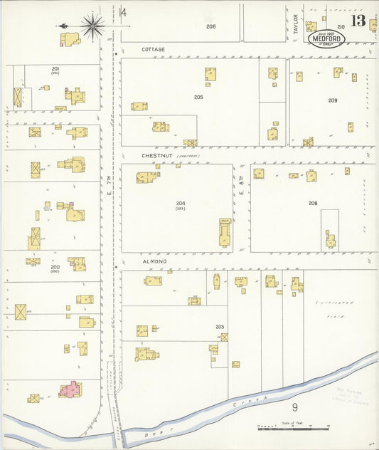 Sanborn Fire Insurance Map from Medford, Jackson County, Oregon (1907), Sheet #0013 - Historic Sanborn Fire Insurance Map Print, vintage old map wall art, antique decor, genealogy gift, Oregon Oregon map
