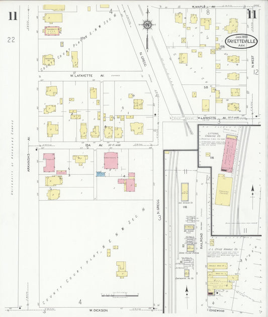 Sanborn Fire Insurance Map from Fayetteville, Washington County, Arkansas (1930), Sheet #0011 - Historic Sanborn Fire Insurance Map Print, vintage old map wall art, antique decor, genealogy gift, Arkansas Arkansas map