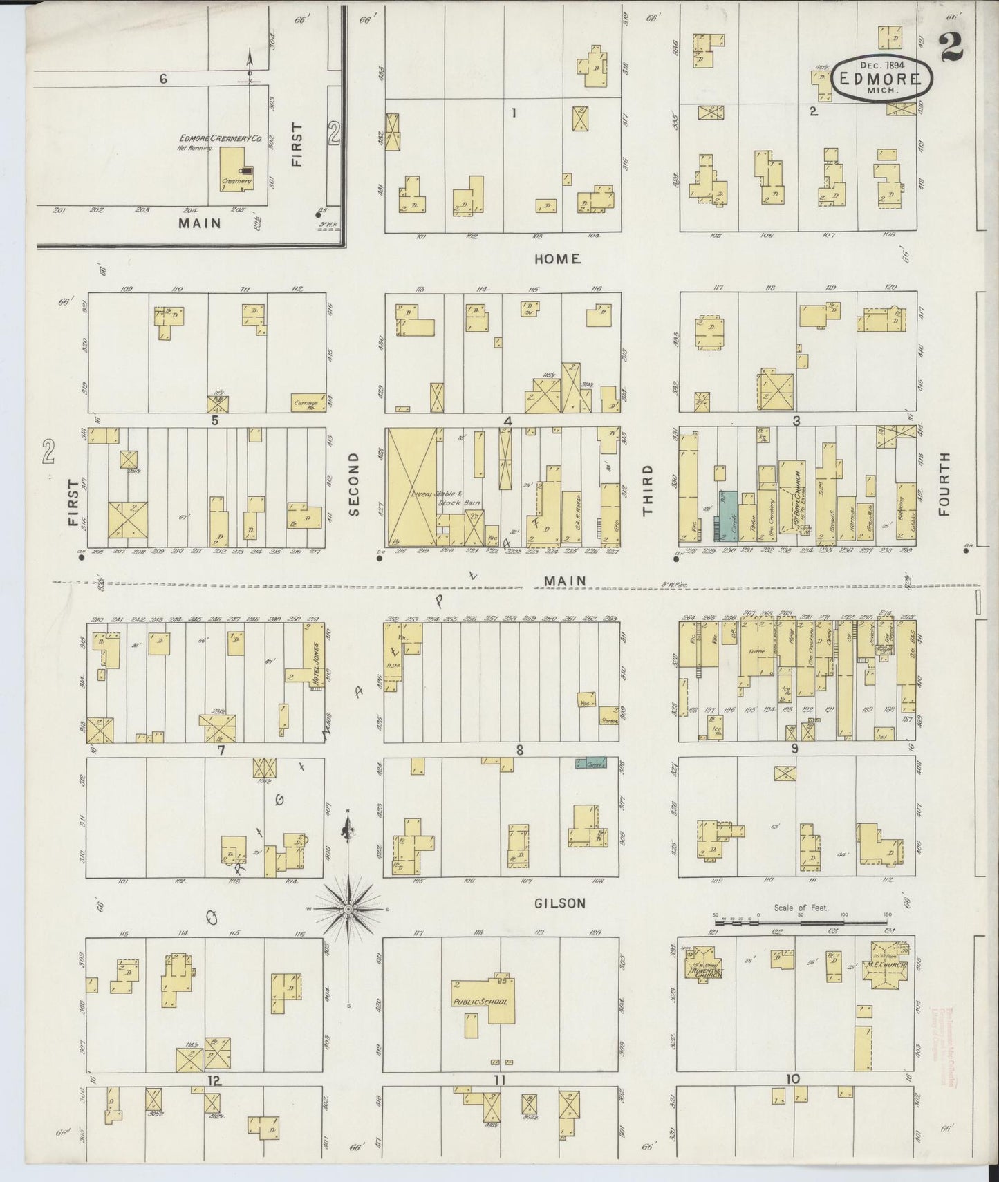 Sanborn Fire Insurance Map from Edmore, Montcalm County, Michigan (1894), Sheet #0002 - Historic Sanborn Fire Insurance Map Print, vintage old map wall art, antique decor, genealogy gift, Michigan Michigan map