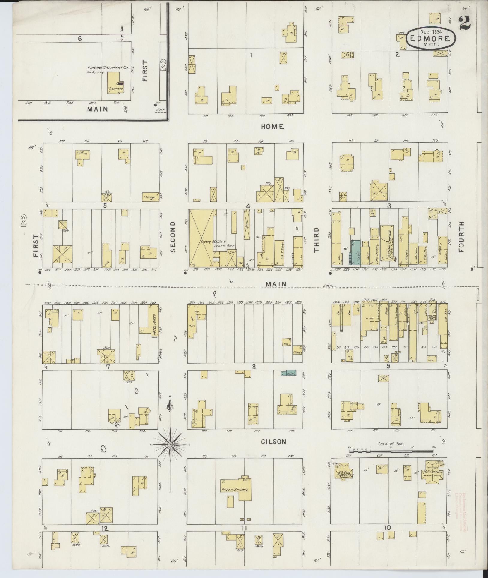 Sanborn Fire Insurance Map from Edmore, Montcalm County, Michigan (1894), Sheet #0002 - Historic Sanborn Fire Insurance Map Print, vintage old map wall art, antique decor, genealogy gift, Michigan Michigan map