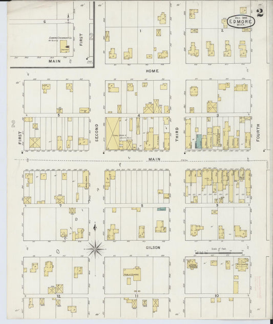 Sanborn Fire Insurance Map from Edmore, Montcalm County, Michigan (1894), Sheet #0002 - Historic Sanborn Fire Insurance Map Print, vintage old map wall art, antique decor, genealogy gift, Michigan Michigan map