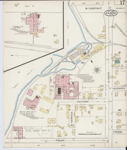 Sanborn Fire Insurance Map from Akron, Summit County, Ohio (1886), Sheet #0017 - Historic Sanborn Fire Insurance Map Print, vintage old map wall art, antique decor, genealogy gift, Ohio Ohio map