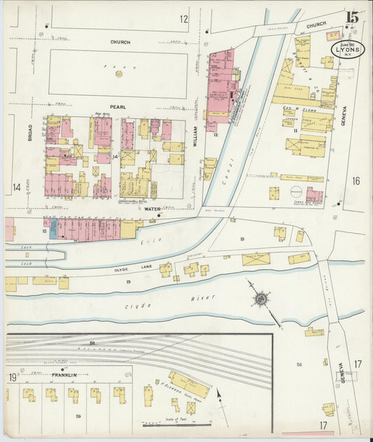 Sanborn Fire Insurance Map from Lyons, Wayne County, New York (1911), Sheet #0015 - Historic Sanborn Fire Insurance Map Print, vintage old map wall art, antique decor, genealogy gift, New York New York map