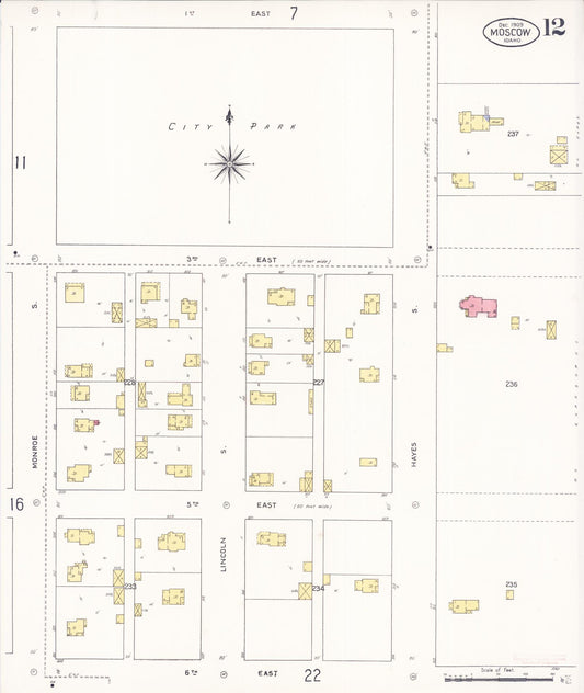 Sanborn Fire Insurance Map from Moscow, Latah County, Idaho (1909), Sheet #0012 - Historic Sanborn Fire Insurance Map Print, vintage old map wall art, antique decor, genealogy gift, Idaho Idaho map