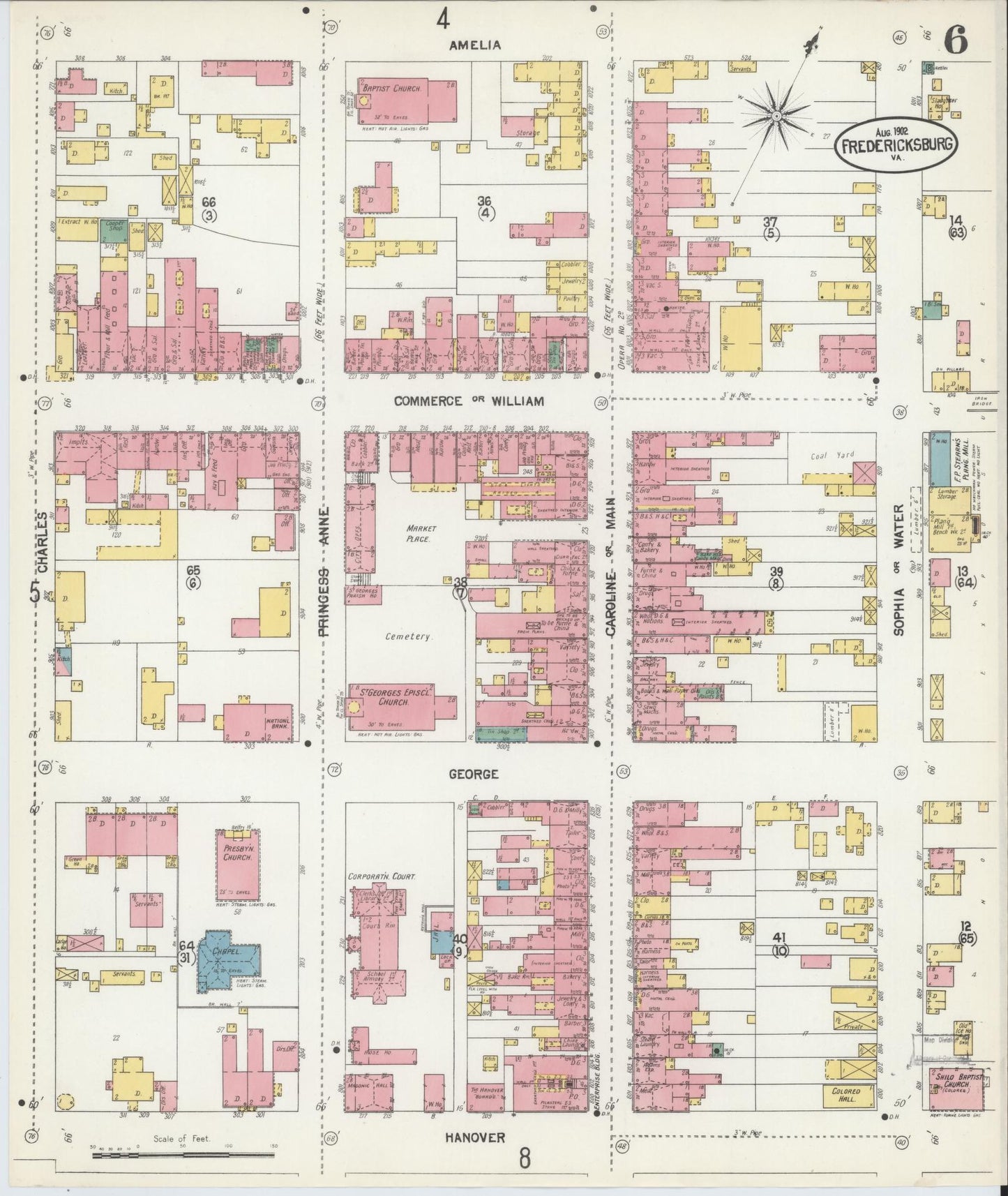 Sanborn Fire Insurance Map from Fredericksburg, Independent Cities, Virginia (1902), Sheet #0006 - Complete Map Set gallery image, historic Sanborn map, vintage wall art, Virginia Virginia