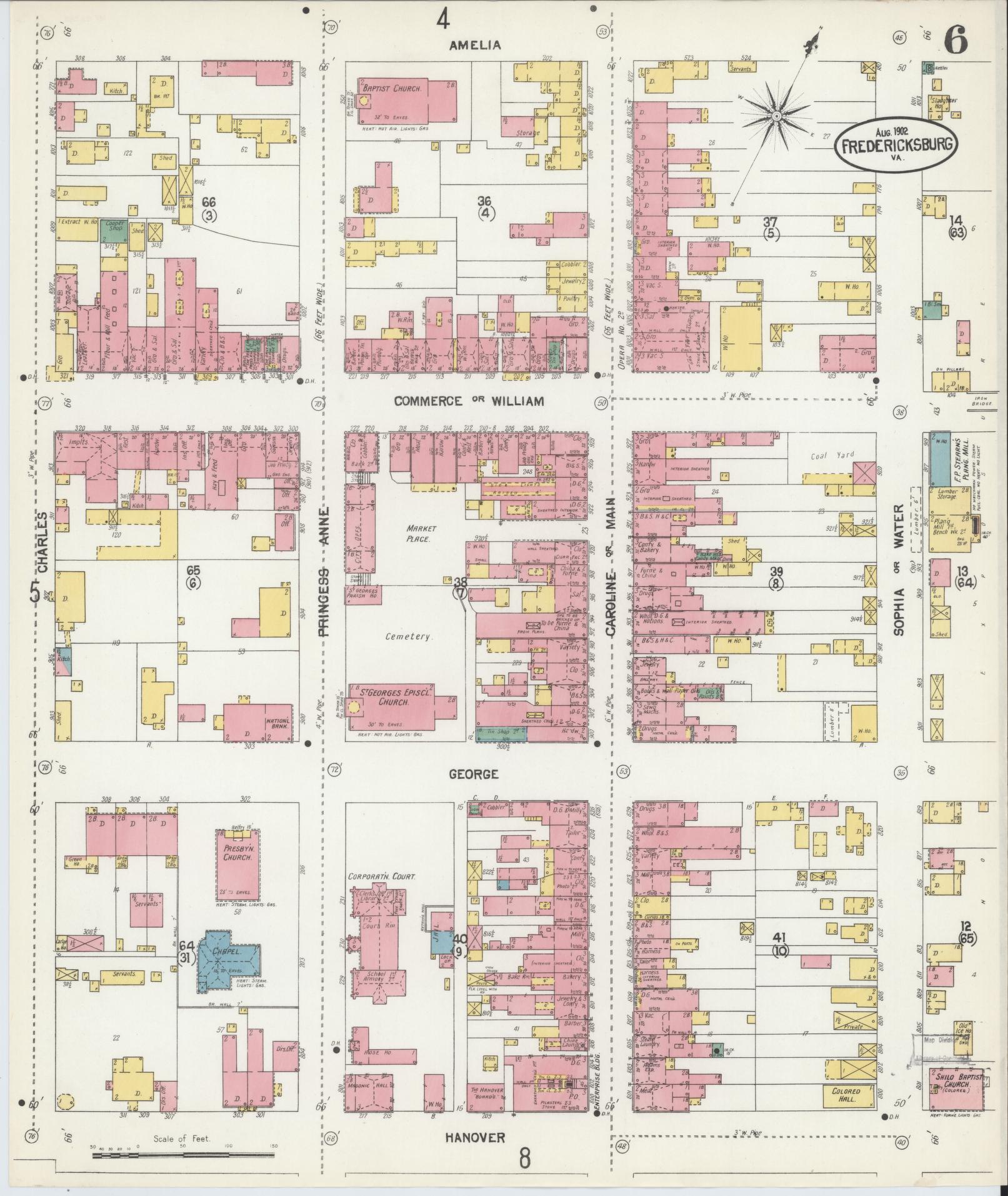 Sanborn Fire Insurance Map from Fredericksburg, Independent Cities, Virginia (1902), Sheet #0006 - Complete Map Set gallery image, historic Sanborn map, vintage wall art, Virginia Virginia