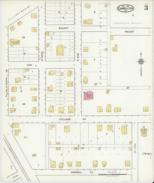 Sanborn Fire Insurance Map from Carrollton, Dallas County, Texas (1921), Sheet #0003 - Historic Sanborn Fire Insurance Map Print, vintage old map wall art, antique decor, genealogy gift, Texas Texas map