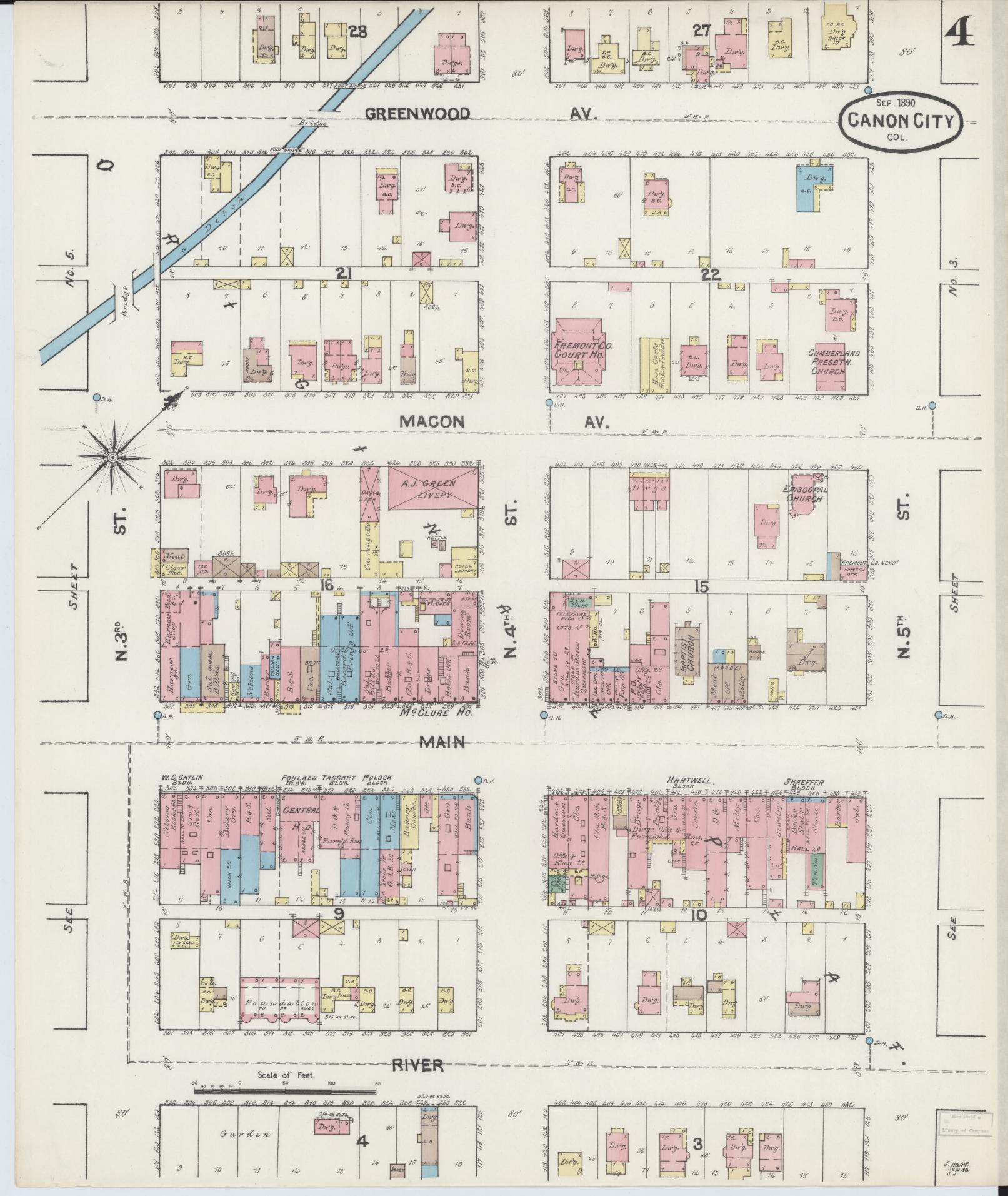 Sanborn Fire Insurance Map from Canon City, Fremont County, Colorado (1890), Sheet #0004 - Historic Sanborn Fire Insurance Map Print, vintage old map wall art, antique decor, genealogy gift, Colorado Colorado map