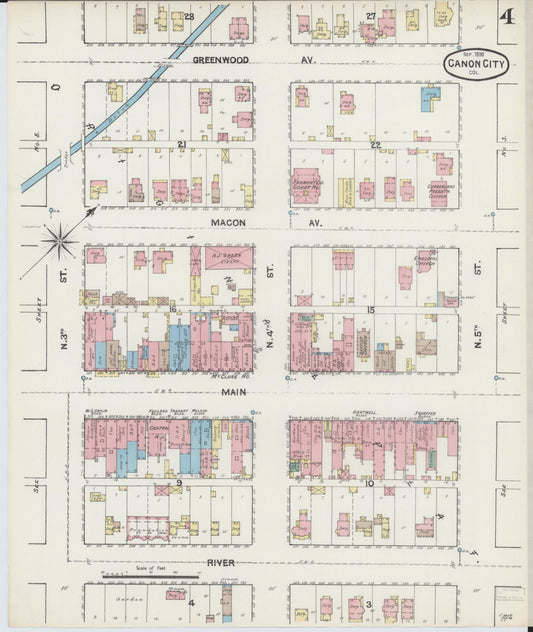 Sanborn Fire Insurance Map from Canon City, Fremont County, Colorado (1890), Sheet #0004 - Historic Sanborn Fire Insurance Map Print, vintage old map wall art, antique decor, genealogy gift, Colorado Colorado map