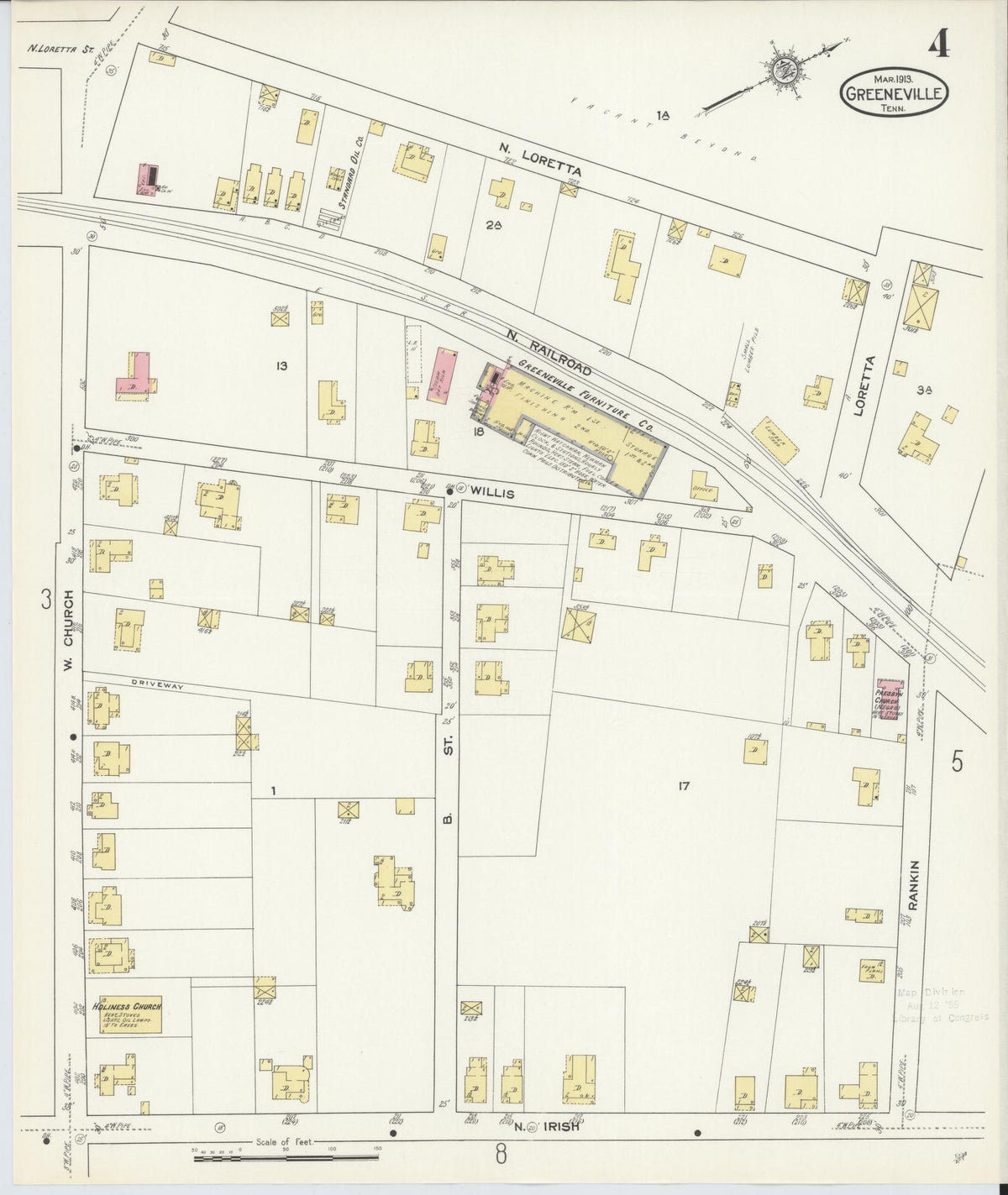Sanborn Fire Insurance Map from Greeneville, Greene County, Tennessee (1913), Sheet #0004 - Complete Map Set gallery image, historic Sanborn map, vintage wall art, Tennessee Tennessee