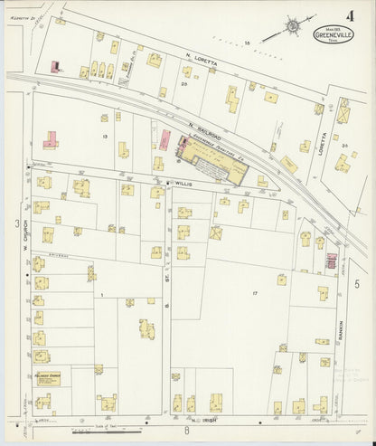 Sanborn Fire Insurance Map from Greeneville, Greene County, Tennessee (1913), Sheet #0004 - Complete Map Set gallery image, historic Sanborn map, vintage wall art, Tennessee Tennessee