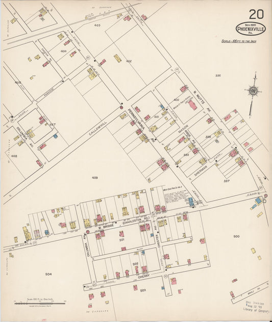 Sanborn Fire Insurance Map from Phoenixville, Chester County, Pennsylvania (1921), Sheet #0020 - Historic Sanborn Fire Insurance Map Print, vintage old map wall art, antique decor, genealogy gift, Pennsylvania Pennsylvania map