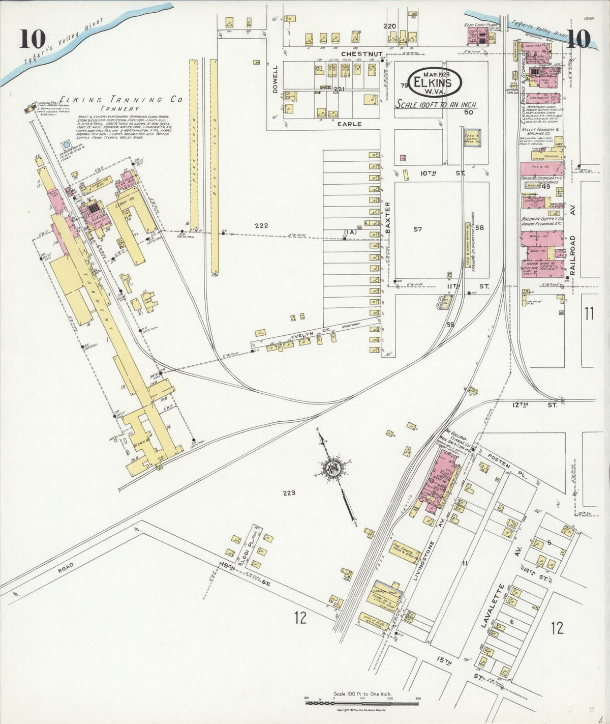 Sanborn Fire Insurance Map from Elkins, Randolph County, West Virginia (1923), Sheet #0010 - Historic Sanborn Fire Insurance Map Print, vintage old map wall art, antique decor, genealogy gift, West Virginia West Virginia map