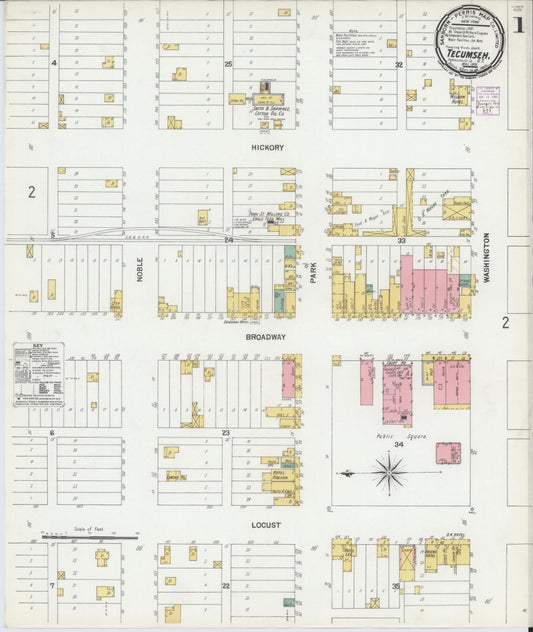 Sanborn Fire Insurance Map from Tecumseh, Pottawatomie County, Oklahoma (1901), Sheet #0001 - Historic Sanborn Fire Insurance Map Print, vintage old map wall art, antique decor, genealogy gift, Oklahoma Oklahoma map