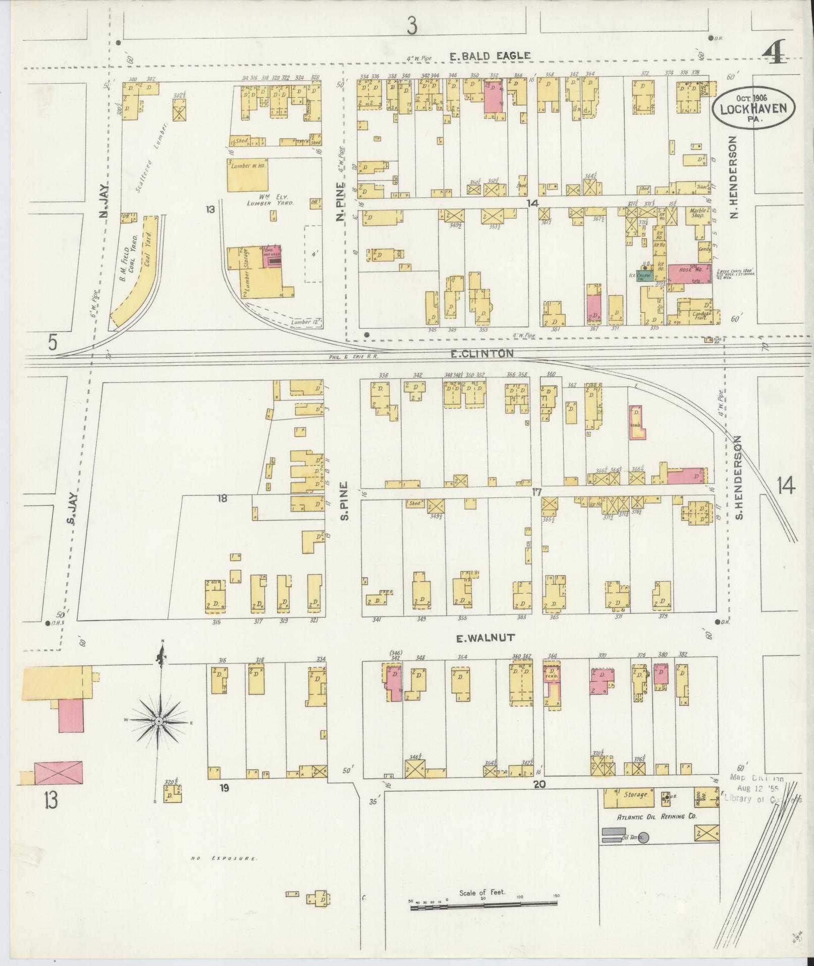 Sanborn Fire Insurance Map from Lock Haven, Clinton County, Pennsylvania (1906), Sheet #0004 - Historic Sanborn Fire Insurance Map Print, vintage old map wall art, antique decor, genealogy gift, Pennsylvania Pennsylvania map