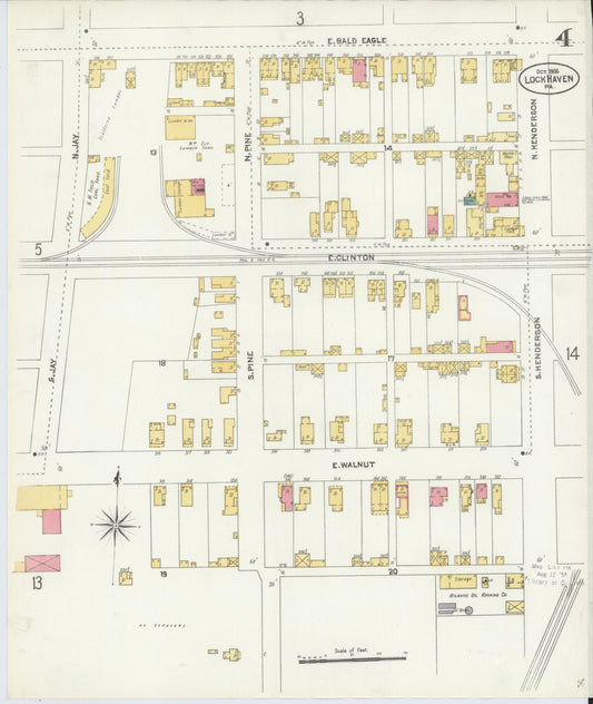 Sanborn Fire Insurance Map from Lock Haven, Clinton County, Pennsylvania (1906), Sheet #0004 - Historic Sanborn Fire Insurance Map Print, vintage old map wall art, antique decor, genealogy gift, Pennsylvania Pennsylvania map