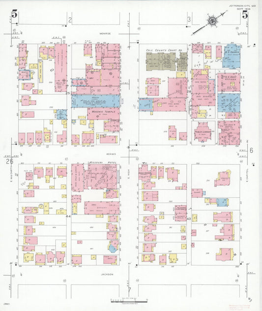 Sanborn Fire Insurance Map from Jefferson City, Cole County, Missouri (1939), Sheet #0005 - Historic Sanborn Fire Insurance Map Print, vintage old map wall art, antique decor, genealogy gift, Missouri Missouri map
