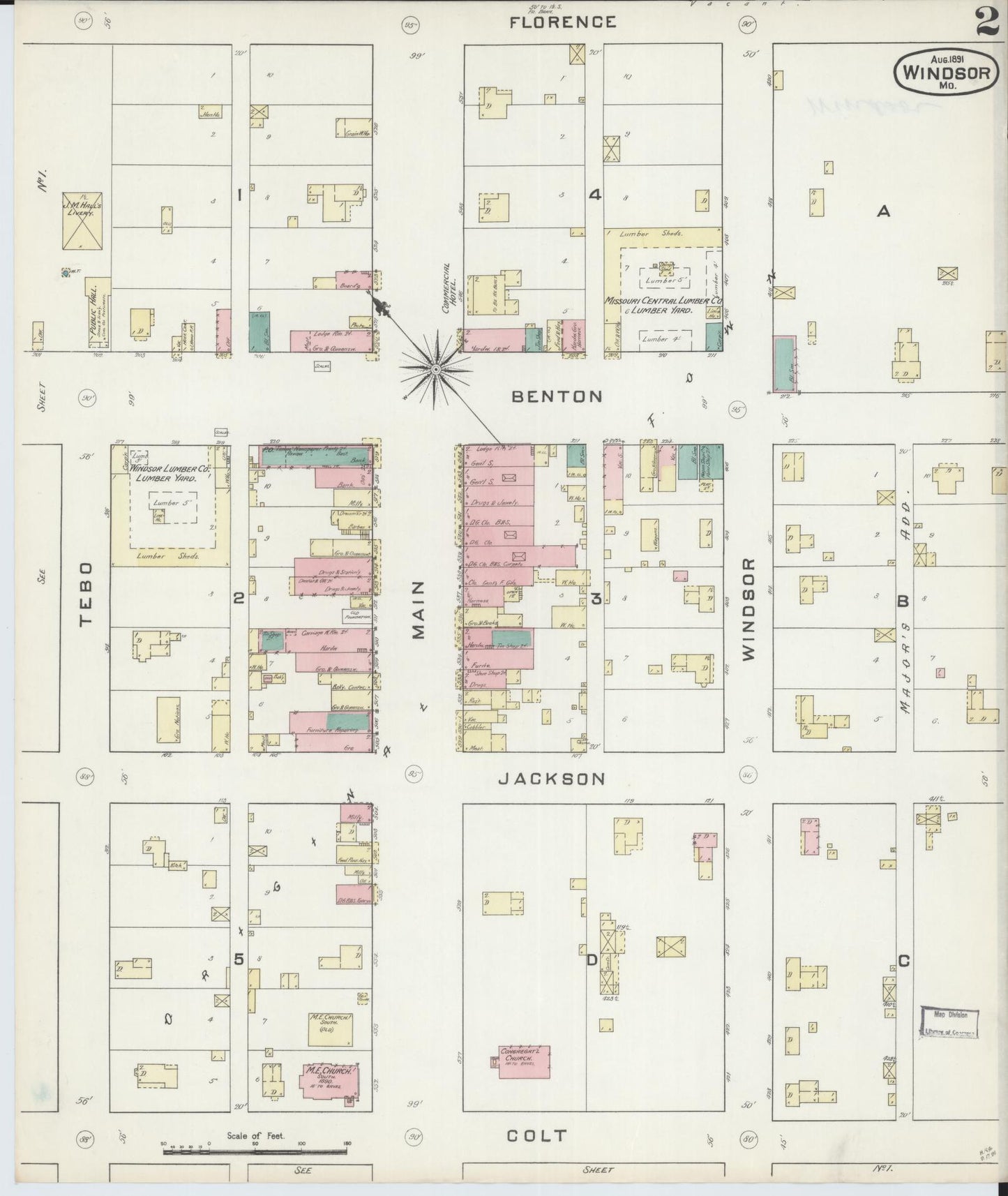 Sanborn Fire Insurance Map from Windsor, Henry County, Missouri (1891), Sheet #0002 - Complete Map Set gallery image, historic Sanborn map, vintage wall art, Missouri Missouri