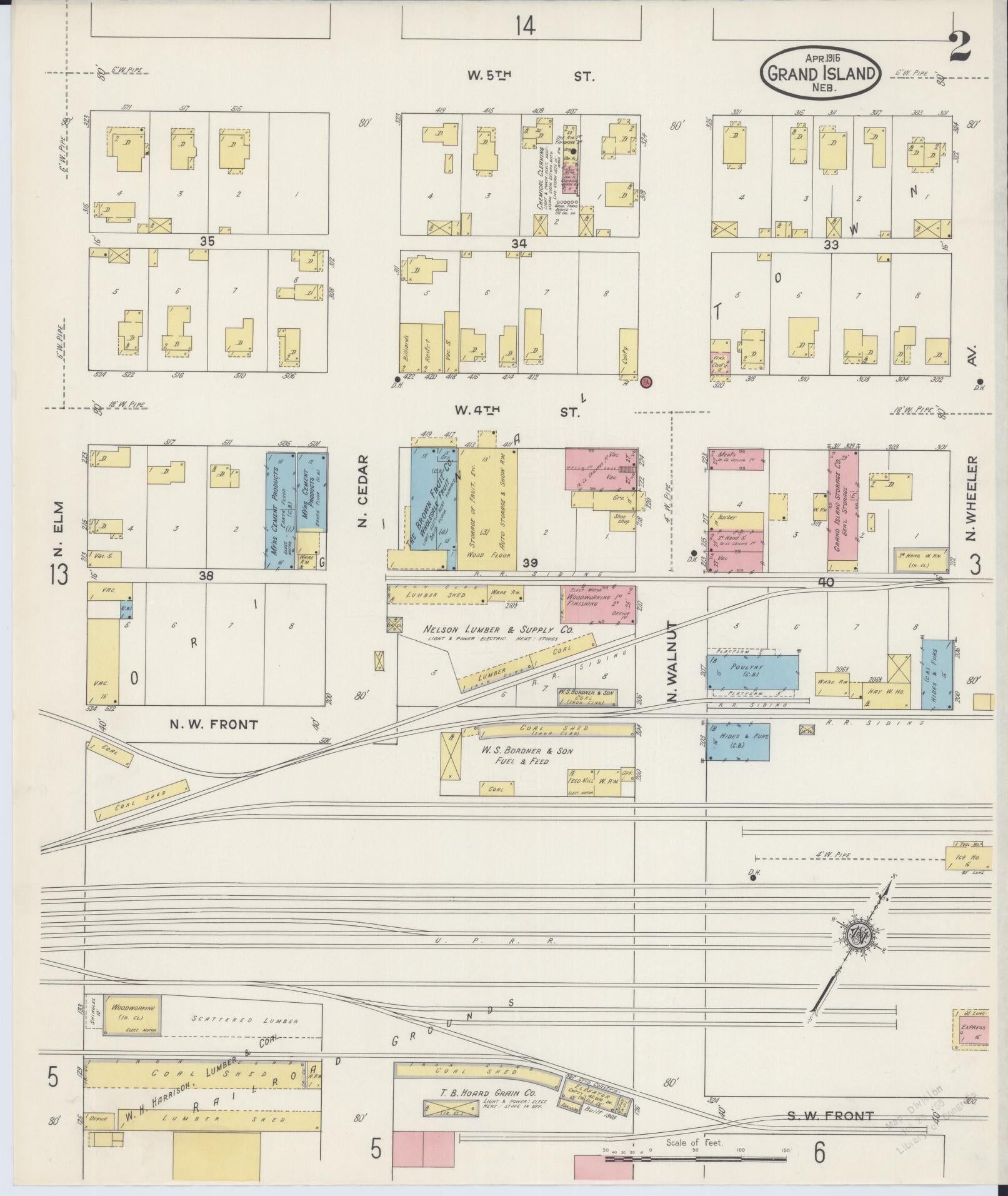Sanborn Fire Insurance Map from Grand Island, Hall County, Nebraska (1915), Sheet #0002 - Historic Sanborn Fire Insurance Map Print, vintage old map wall art, antique decor, genealogy gift, Nebraska Nebraska map