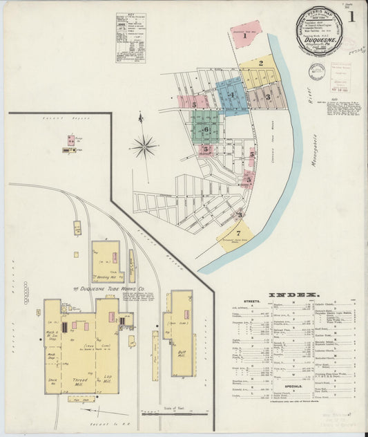 Sanborn Fire Insurance Map from Duquesne, Allegheny County, Pennsylvania (1896), Sheet #0001 - Historic Sanborn Fire Insurance Map Print, vintage old map wall art, antique decor, genealogy gift, Pennsylvania Pennsylvania map