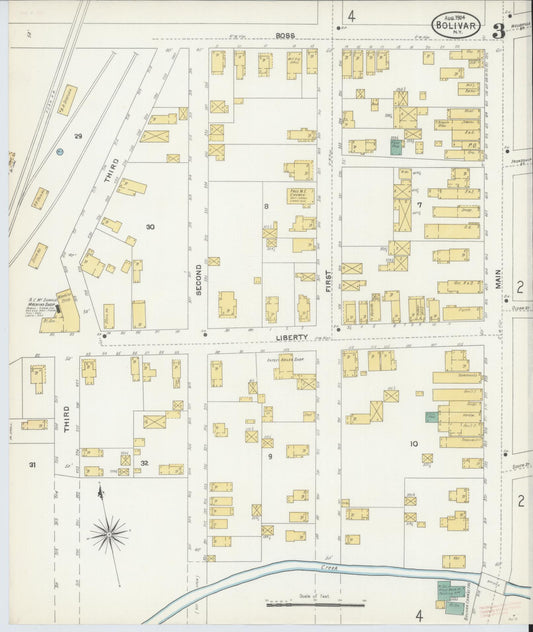 Sanborn Fire Insurance Map from Bolivar, Allegany County, New York (1904), Sheet #0003 - Historic Sanborn Fire Insurance Map Print, vintage old map wall art, antique decor, genealogy gift, New York New York map